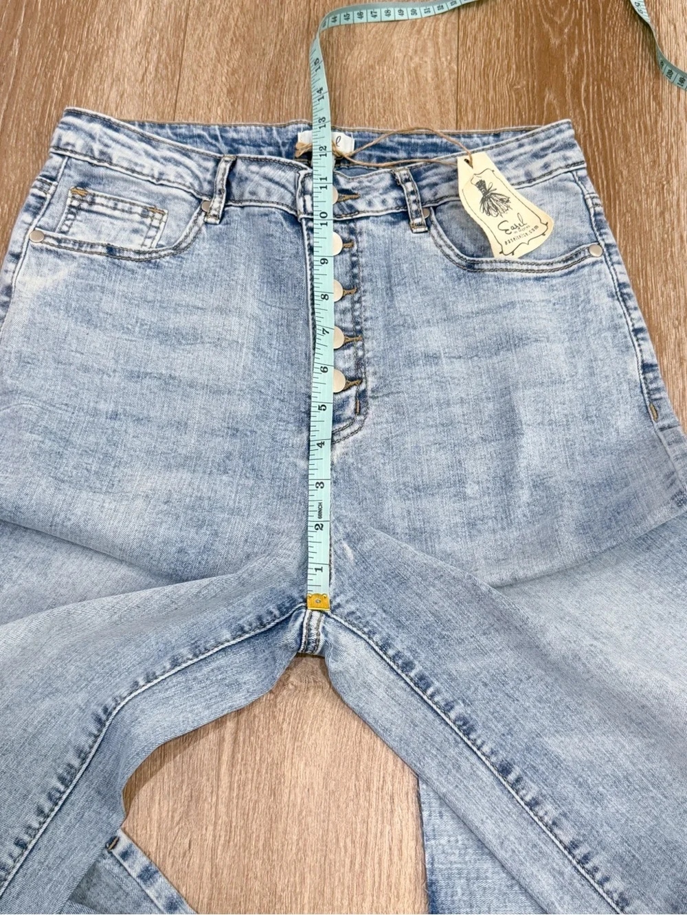 NWT Easel Button Fly Wide Leg High Rise Raw Hem Stretch Jeans Blue Size Medium